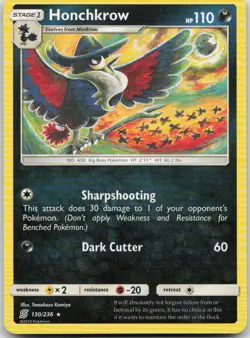 Honchkrow 130/236 Tomokazu Komiya Rare Unified Minds Pokemon TCG NM - Image 1
