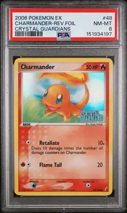 PSA 8 Charmander 48/100 Reverse Foil Stamped Crystal Guardians Pokemon Card NM - Image 1