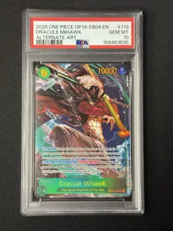 PSA 10 GEM MINT - #119 Dracule Mihawk OP14 The Azure Sea's Seven Alt Art - Image 1