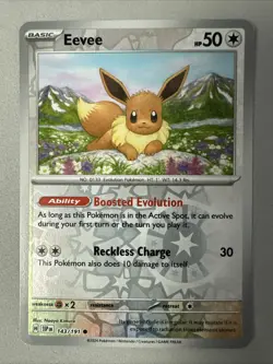 Pokemon TCG * SV Surging Sparks * 143/191 Eevee Common * REVERSE HOLO * Fresh PK - Image 1