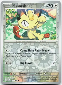 Meowth 052/165 Common 151 Pokemon Reverse Holo NM - Image 1