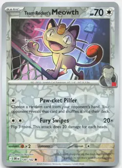 Team Rocket's Meowth 149/182 Common Destined Rivals Pokemon Reverse Holo NM - Image 1