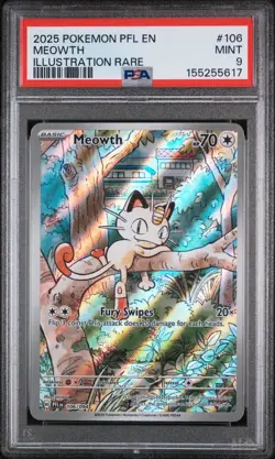 2025 POKEMON PFL EN-PHANTASMAL FLAMES ILLUSTRATION RARE #106 MEOWTH PSA 9 - Image 1