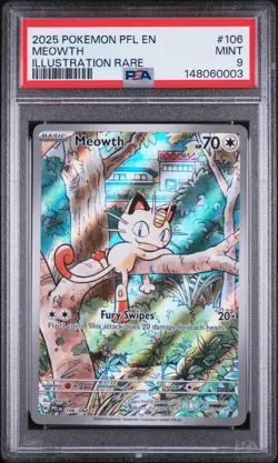 2025 POKEMON PFL EN-PHANTASMAL FLAMES ILLUSTRATION RARE #106 MEOWTH PSA 9 - Image 1