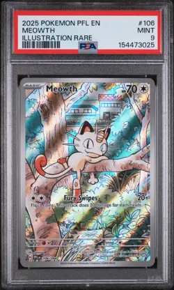 2025 POKEMON PFL EN-PHANTASMAL FLAMES ILLUSTRATION RARE MEOWTH 106 PSA 9 - Image 1
