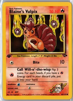 Blaine's Vulpix 66/132 Common Gym Challenge Pokemon 1st Edition MP - Image 1