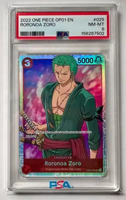 2022 ONE PIECE OP01-ROMANCE DAWN #025 RORONOA ZORO - PSA 8 - English - Image 1