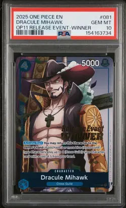 2025 ONE PIECE PROMO DIVINE SPEED RELEASE #081 DRACULE MIHAWK PSA 10 - Image 1