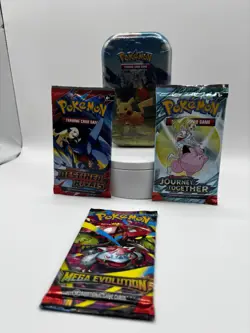 Pokemon TCG Bundle Lot – 3 Booster Packs + Pikachu Tin – Sealed/FACTORY SEALED - Image 1