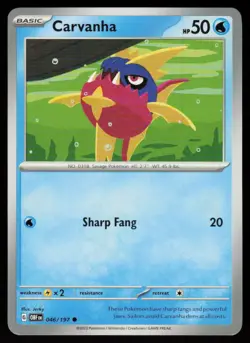 Carvanha 046/197 Common Obsidian Flames Pokemon Near Mint - Image 1