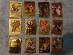 Pokemon Cards Gold Foil Fan Art Card Bundle X 12 V VMAX EX Charizard Moltres - Image 1