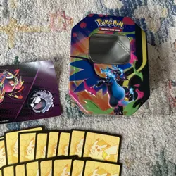 Charizard X tin -with 96 Pokemon TCG Scarlet & Violet SVI cards & accessories - Image 2