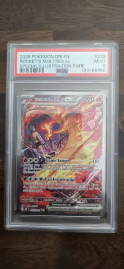 Pokemon 2025 Team Rocket's Moltres ex Sv10 Destined Rivals SIR Holo PSA 9 #229 - Image 1