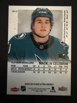 2024 Upper Deck Fleer Ultra Medallions Platinum /100 Macklin Celebrini #M-12 - Image 2