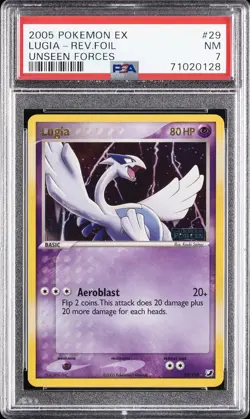 2005 POKEMON EX UNSEEN FORCES #29 LUGIA-REVERSE FOIL PSA 7 - Image 1