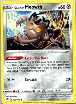 Galarian Meowth 126/192 Common Regular Pokemon Rebel Clash Mint - Image 1
