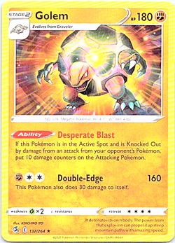 Golem 137/264 Pokemon Fusion Strike Regular Light Play - Image 1