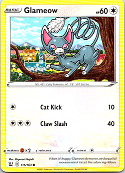 Glameow 115/163 Regular Pokemon Battle Styles Near Mint - Image 1