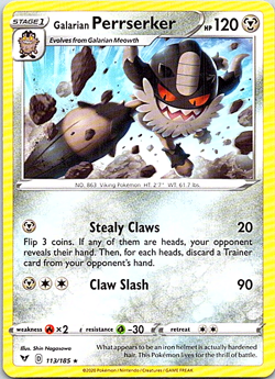 Galarian Perrserker 113/185 Regular Pokemon Vivid Voltage Light Play - Image 1