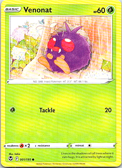 Venonat 001/195 Pokemon Silver Tempest Regular Light Play - Image 1
