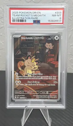 Team Rocket's Meowth 203/182 SV10: Destined Rivals - Pokemon Card PSA 8 TCG Rare - Image 3