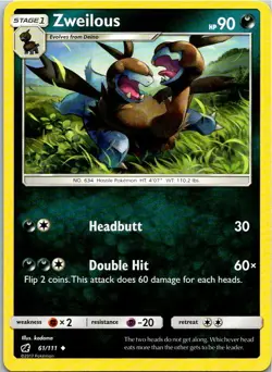 Zweilous 61/111 Uncommon Pokemon Sun & Moon Crimson Invasion - Image 1