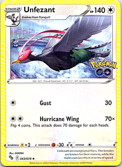 Unfezant 063/078 Pokemon Pokemon GO Regular Light Play - Image 1