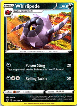 Whirlipede 106/198 Regular Pokemon Chilling Reign Near Mint - Image 1