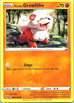 Hisuian Growlithe 083 /196 Pokemon Lost Origin Regular Light Play - Image 1
