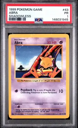 PSA 1 Abra shadowless Base Set #43 1999 Pokemon WoTC PR - Image 1