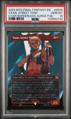 2025 MTG FINAL FANTASY CHARACTER BORDERLESS-SURGE FOIL VAAN, STREET THIEF PSA 10 - Image 1