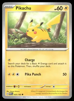Pikachu 025/165 Common 151 Pokemon Near Mint - Image 1