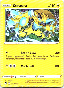 Zeraora 056/195 Pokemon Silver Tempest Regular Light Play - Image 1
