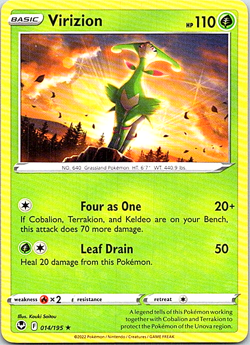 Virizion 014/195 Pokemon Silver Tempest Regular Light Play - Image 1