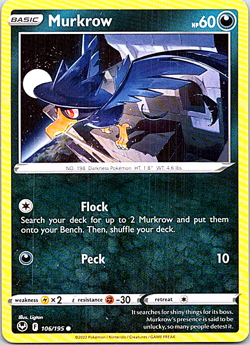 Murkrow 106/195 Pokemon Silver Tempest Regular Light Play - Image 1