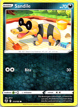 Sandile 111/195 Pokemon Silver Tempest Regular Light Play - Image 1