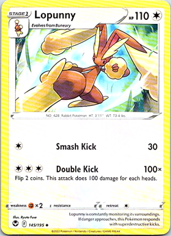Lopunny 145/195 Pokemon Silver Tempest Regular Light Play - Image 1