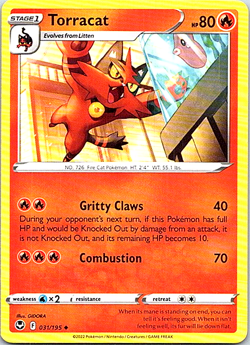 Torracat 031/195 Pokemon Silver Tempest Regular Light Play - Image 1