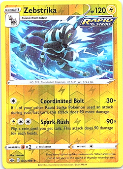 Zebstrika 051/198 Reverse Holo Pokemon Chilling Reign Near Mint - Image 1