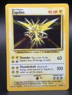 Zapdos 16/102 Base Set Holo Rare Unlimited 90 HP English 1999 Pokemon - Image 1
