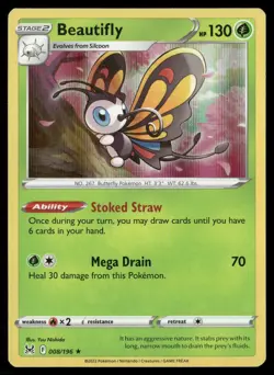 Beautifly 008/196 Holo Rare Lost Origin Pokemon Holo Lightly Played - Image 1