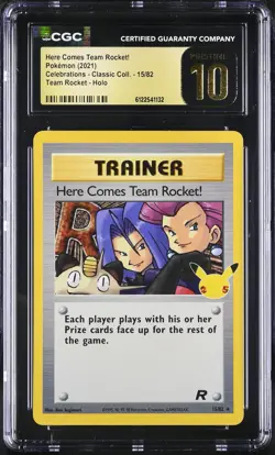 CGC 10 Here Comes Team Rocket! 15/82 Rocket Holo Pokemon Pristine - Image 1