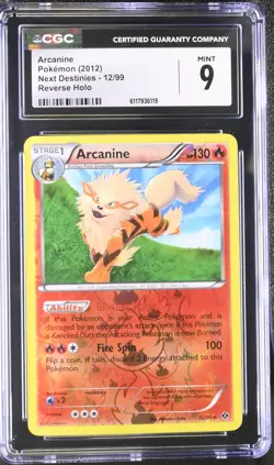 CGC 9 MINT Arcanine 2012 Next Destinies 12/99 Reverse Holo Pokemon Card - Image 1