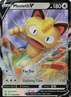 Meowth V SWSH004 Holo Promo Sword & Shield Promo Pokemon Lightly Played - Image 1