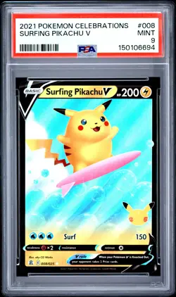 2021 POKEMON CELEBRATIONS #008 SURFING PIKACHU V PSA 9 - Image 1
