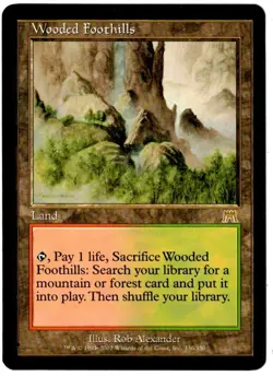 Wooded Foothills 2002 Onslaught MTG Red/Green Rare Land NP - Image 1