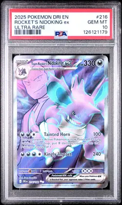 2025 POKEMON DRI EN-DESTINED RIVALS ULTRA RARE TEAM ROCKET'S NIDOKING EX PSA 10 - Image 1
