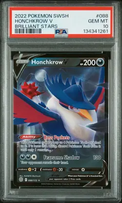 2022 POKEMON SWORD & SHIELD BRILLIANT STARS #088 HONCHKROW V PSA 10 - Image 1