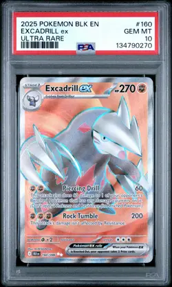 2025 POKEMON BLK EN-BLACK BOLT ULTRA RARE #160 EXCADRILL EX PSA 10 - Image 1