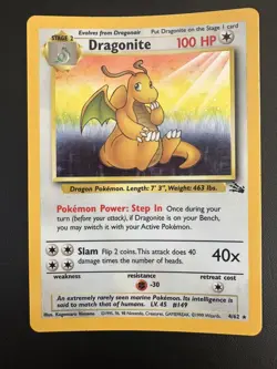 1999 Pokemon Fossil Set Dragonite 4/62 Holo Rare WOTC Vintage LP Card - Image 1